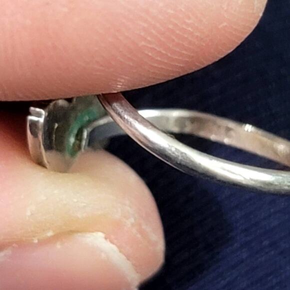 Sterling Silver Signed LP Turquoise Ring Adjustable Leaf Inlay Ring Size 7 - Picture 3 of 7